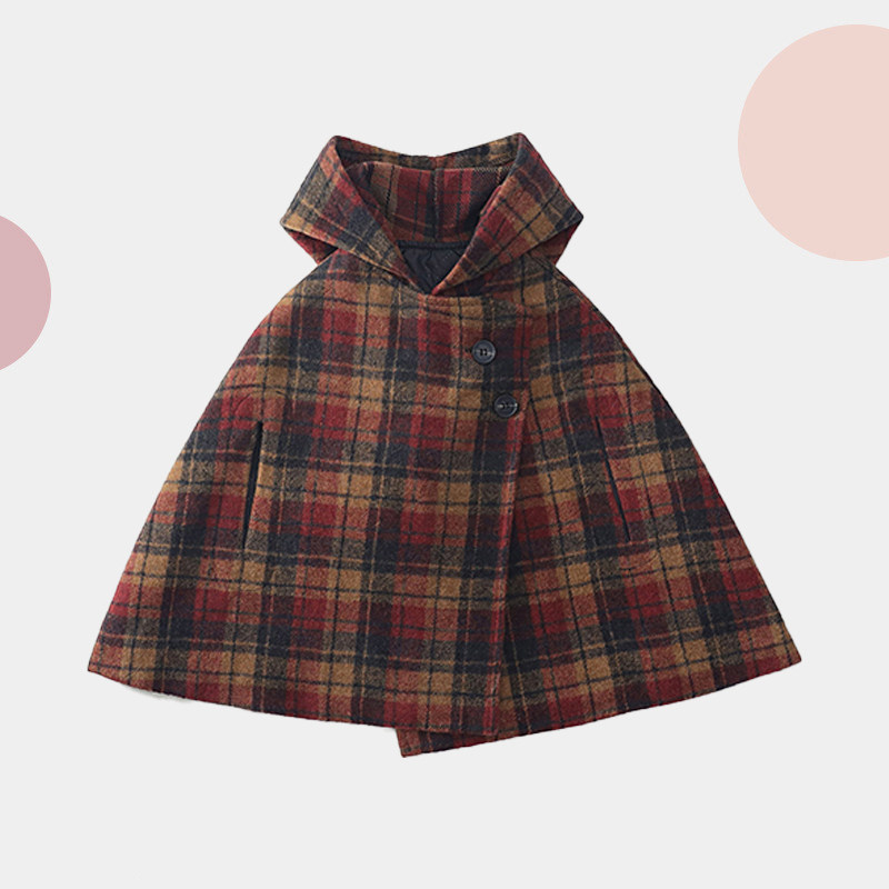 儿童连帽斗篷新年秋冬加厚女童毛呢披风英伦大衣复古外套格子披肩,童装/婴儿装/亲子装,披风/斗篷,淘宝优惠券,粉丝福利购,淘宝优惠卷