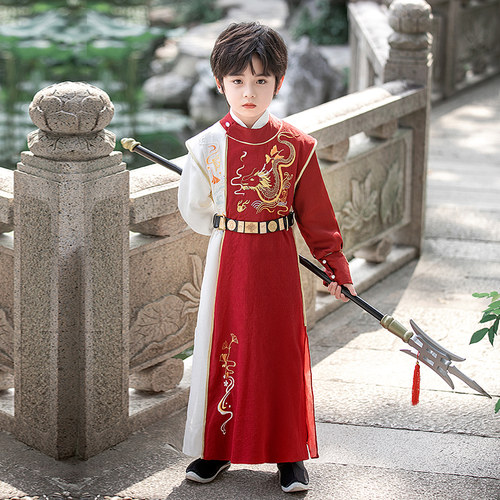 明制男童春款武侠风儿童古装幼儿园男孩春秋将军圆领袍