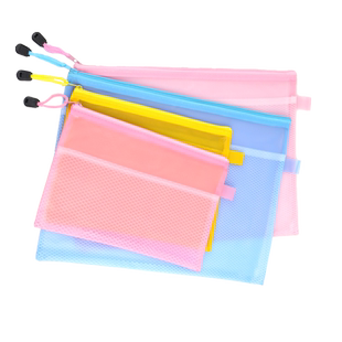 10个装双层网格文件袋定制A4/A5/A6资料收纳袋加厚防水拉链袋档案袋大容量学生试卷袋票据拉边袋支持定做印刷