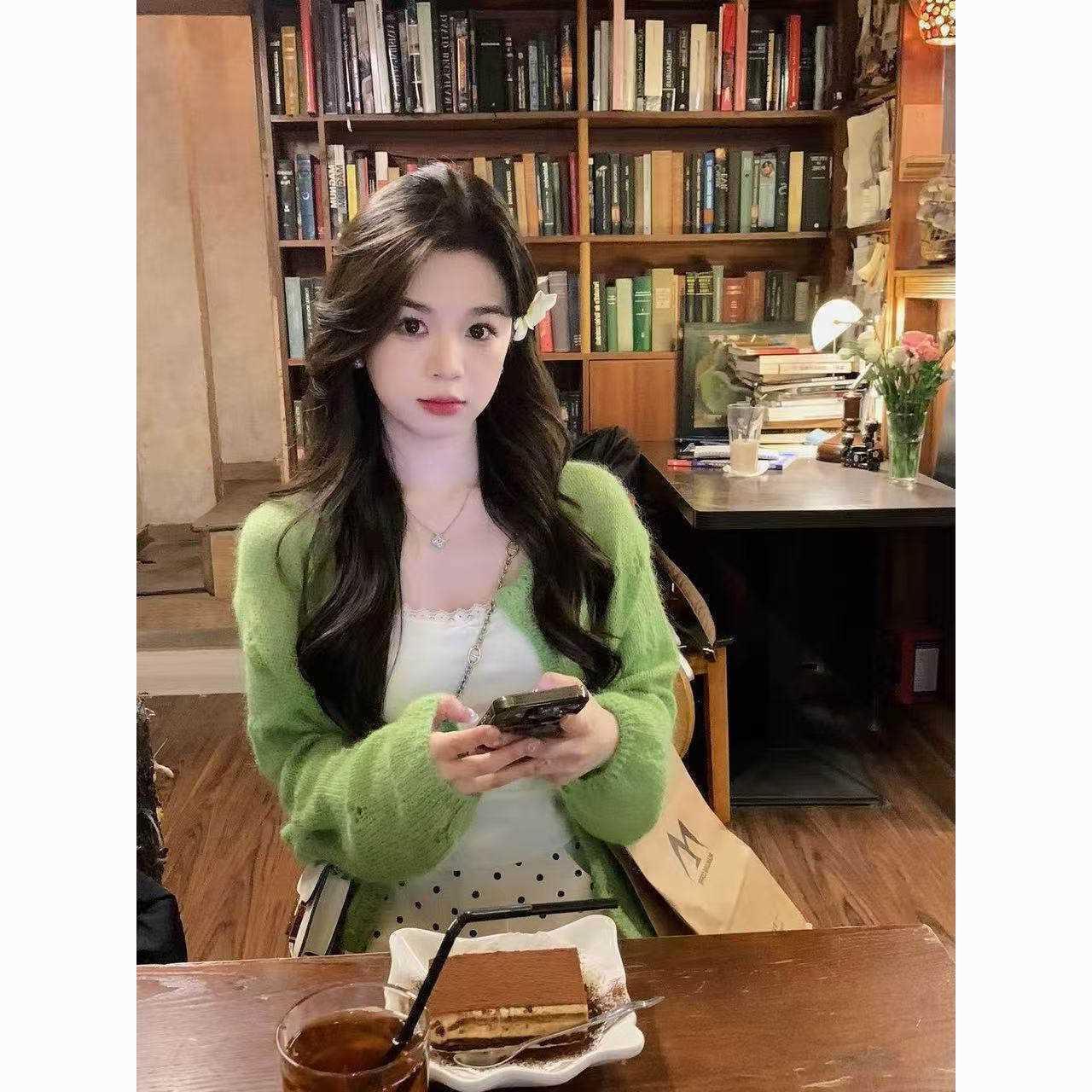 绿色针织开衫女春秋韩系