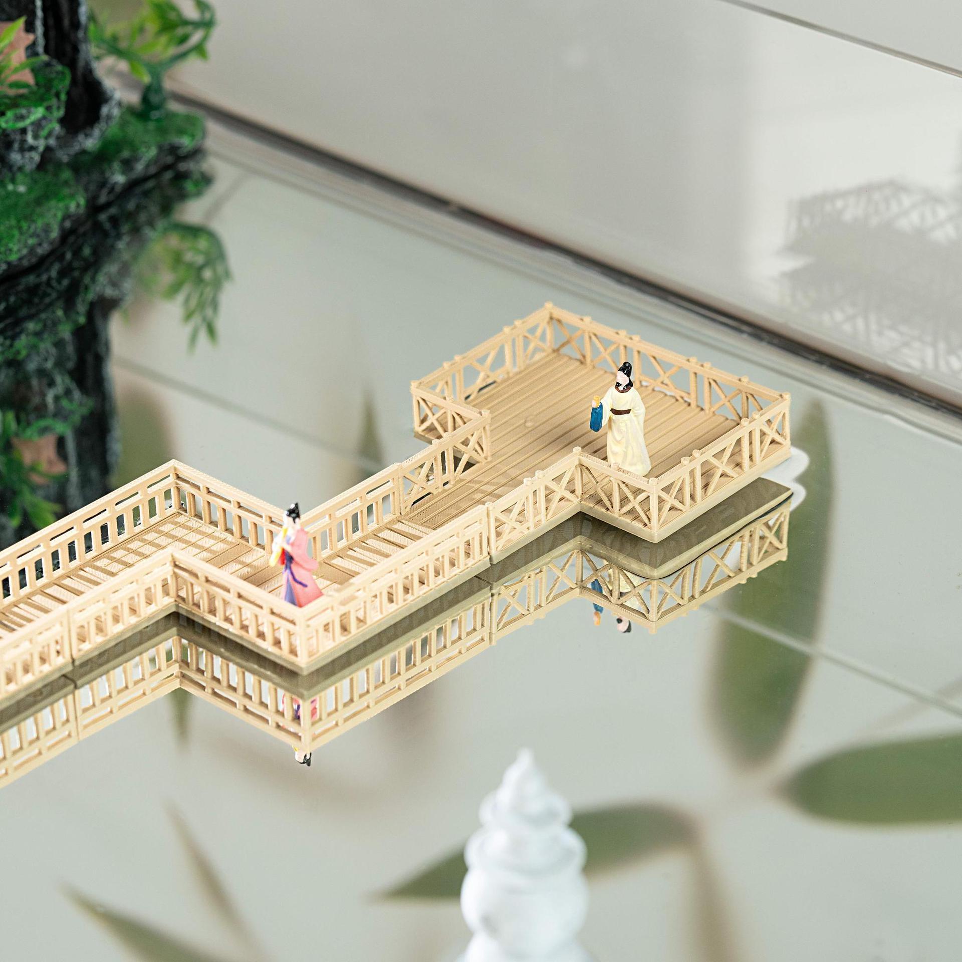 鱼缸造景摆件古建筑3D打印小桥流水微景观假山装饰摆件桥梁建筑房