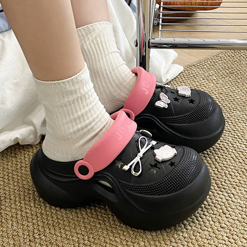 JDGF洞洞鞋EVA简约脚腕绊带防滑一脚蹬2026年夏卡通学生可爱拖鞋
