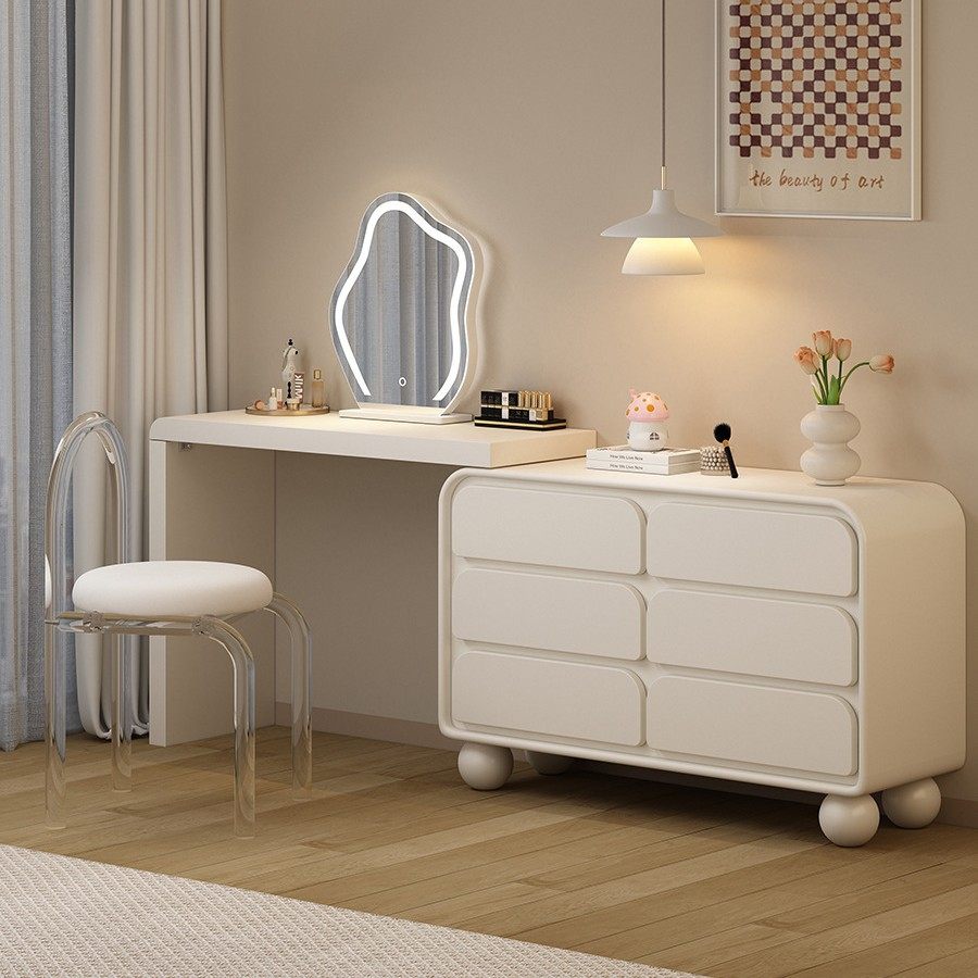 轻奢奶油风实木梳妆台斗柜一体收纳柜现代简约可伸缩转角化妆桌子,住宅家具,梳妆台/桌,淘宝优惠券,粉丝福利购,淘宝优惠卷