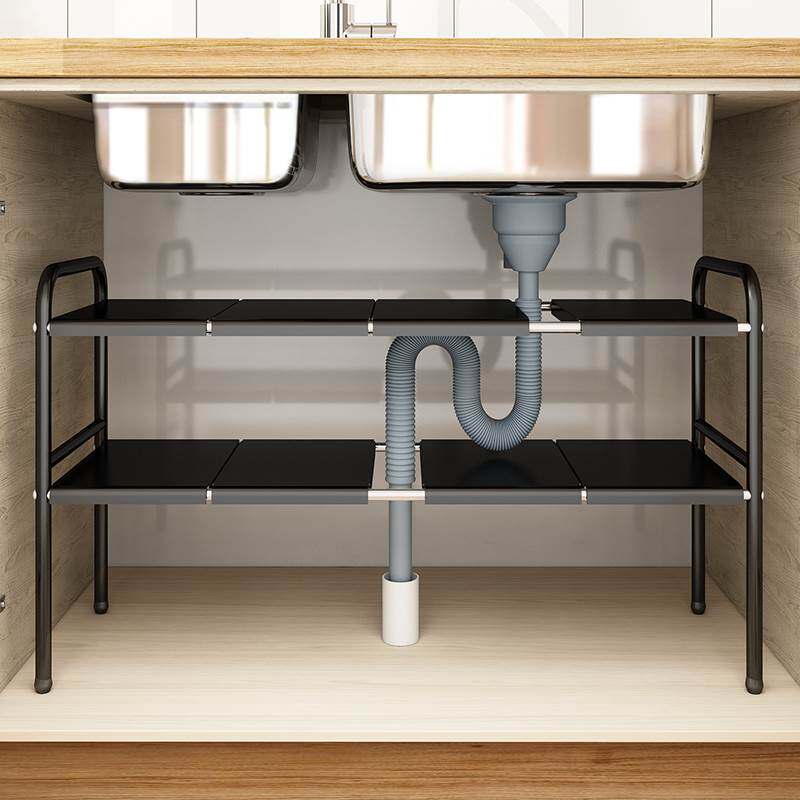 可伸缩厨房下水槽置物架橱柜分层架隔板置物架下水道收纳架锅架子