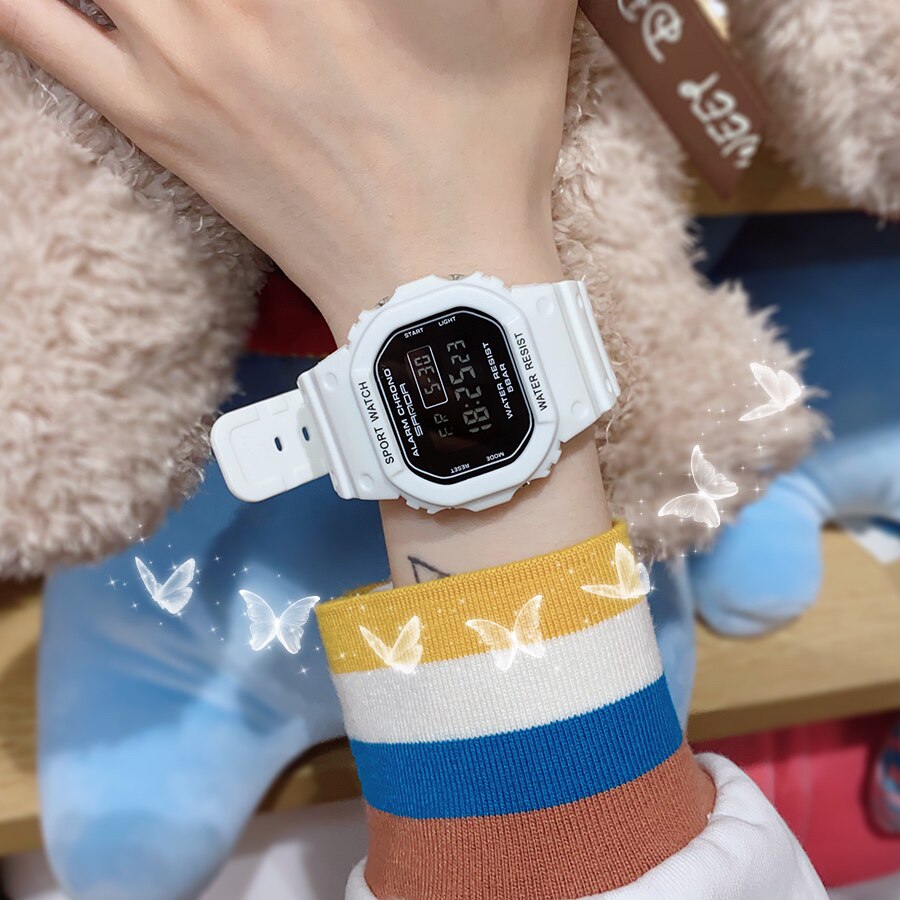 小方块电子手表女初高中学生男潮流防水ins风运动夜光方形墨水屏