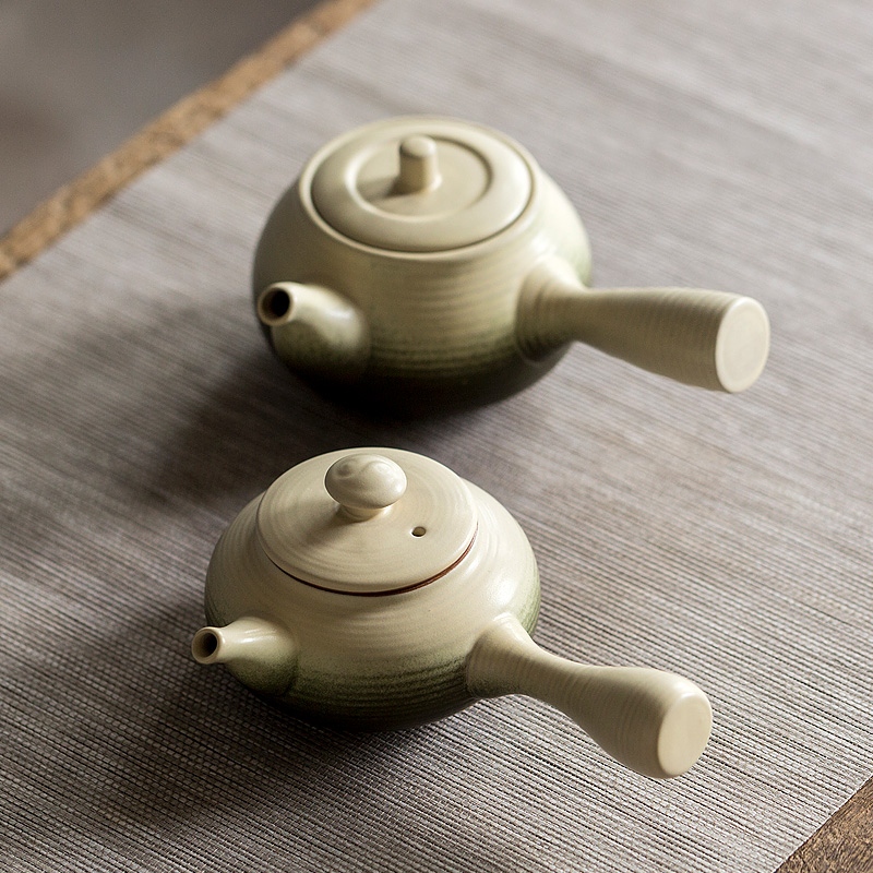 陶知怡竹青古粗陶茶壶复古功夫茶具单壶陶瓷泡茶壶家用长柄侧把壶