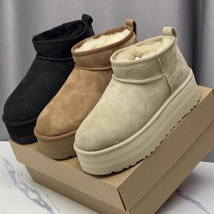 河南桑坡村雪地靴女2025冬季新款皮毛一体加绒增高厚底5cm大棉鞋