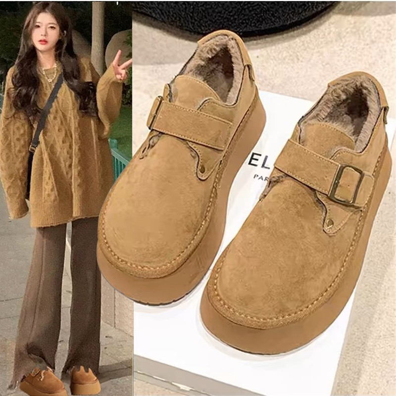 厚底加绒豆豆鞋勃肯鞋女
