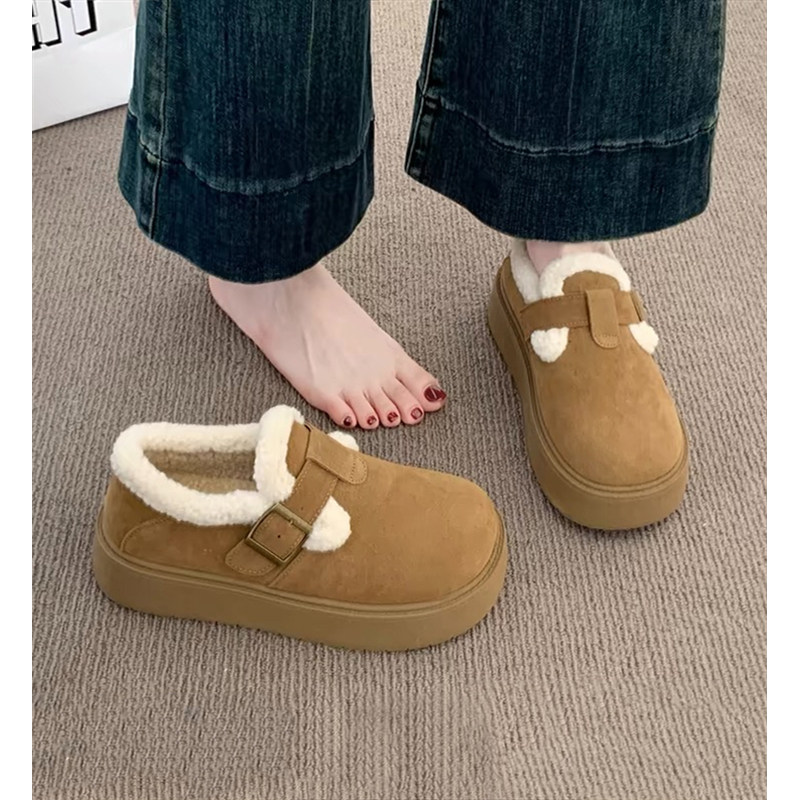 厚底加绒豆豆勃肯鞋女2025新款秋冬季乐福鞋博肯棉鞋子保暖雪地靴