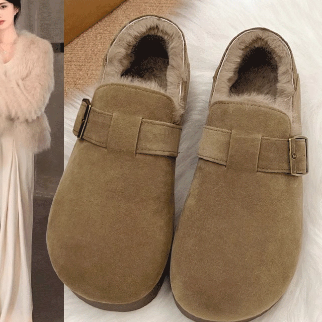 踩屎感加绒勃肯鞋女2025新款冬季全包一脚蹬豆豆鞋真皮复古雪地靴