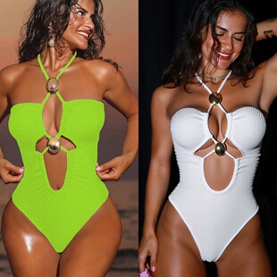 速卖通EBAY独立站ins镂空女连体泳装 沙滩泳池跨境亚马逊性感泳衣