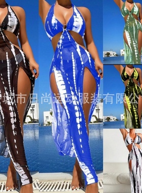 Printed three-piece bikini swimwear欧美三件套性感印花泳衣女