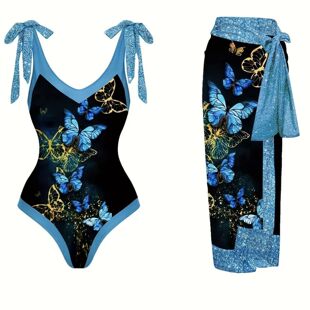 厂家直销 多色印花性感欧美比基尼 2023新款 连体泳衣女两件套裙子