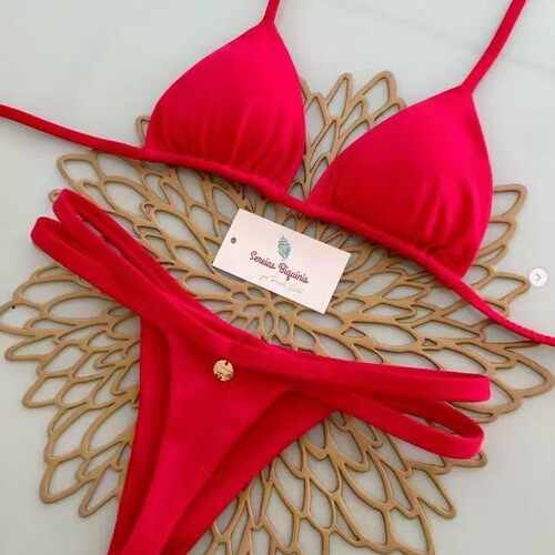系带挂脖三角杯两件套泳衣halter triangle cup two-piece bikini