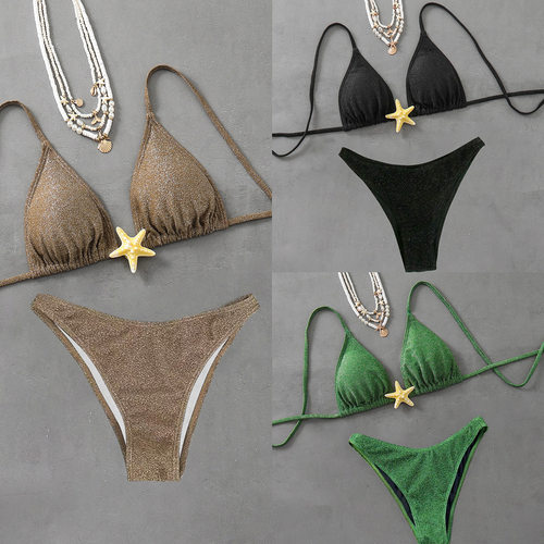 海星配饰挂脖绑带两件套泳装Halter lace-up two-piece swimsuit