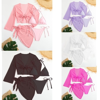 Long-Sleeve Tulle Skirt Four-Piece Bikini长袖纱裙四件套泳装