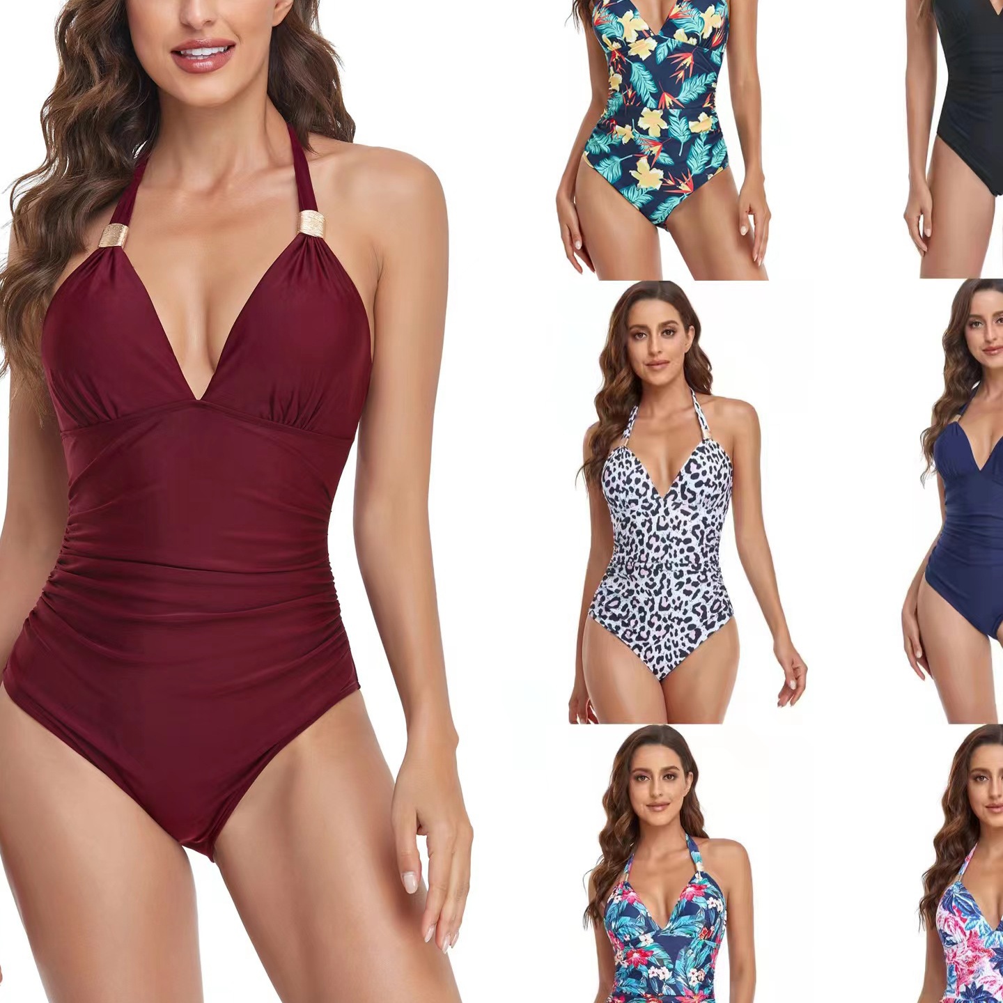 Conservative plus-size one-piece swimsuit大码连体泳衣女修身