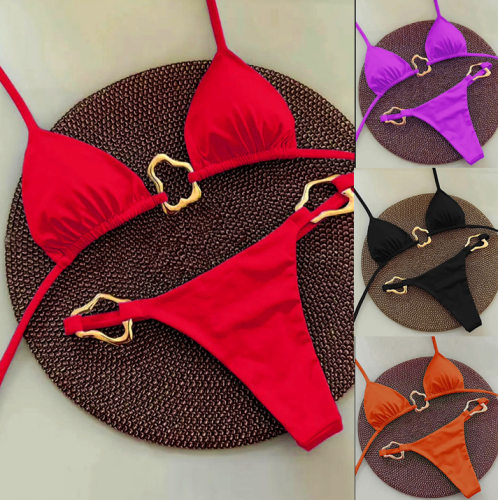 系绳挂脖镂空比基尼两件套tie halter two piece bikini swimsuit