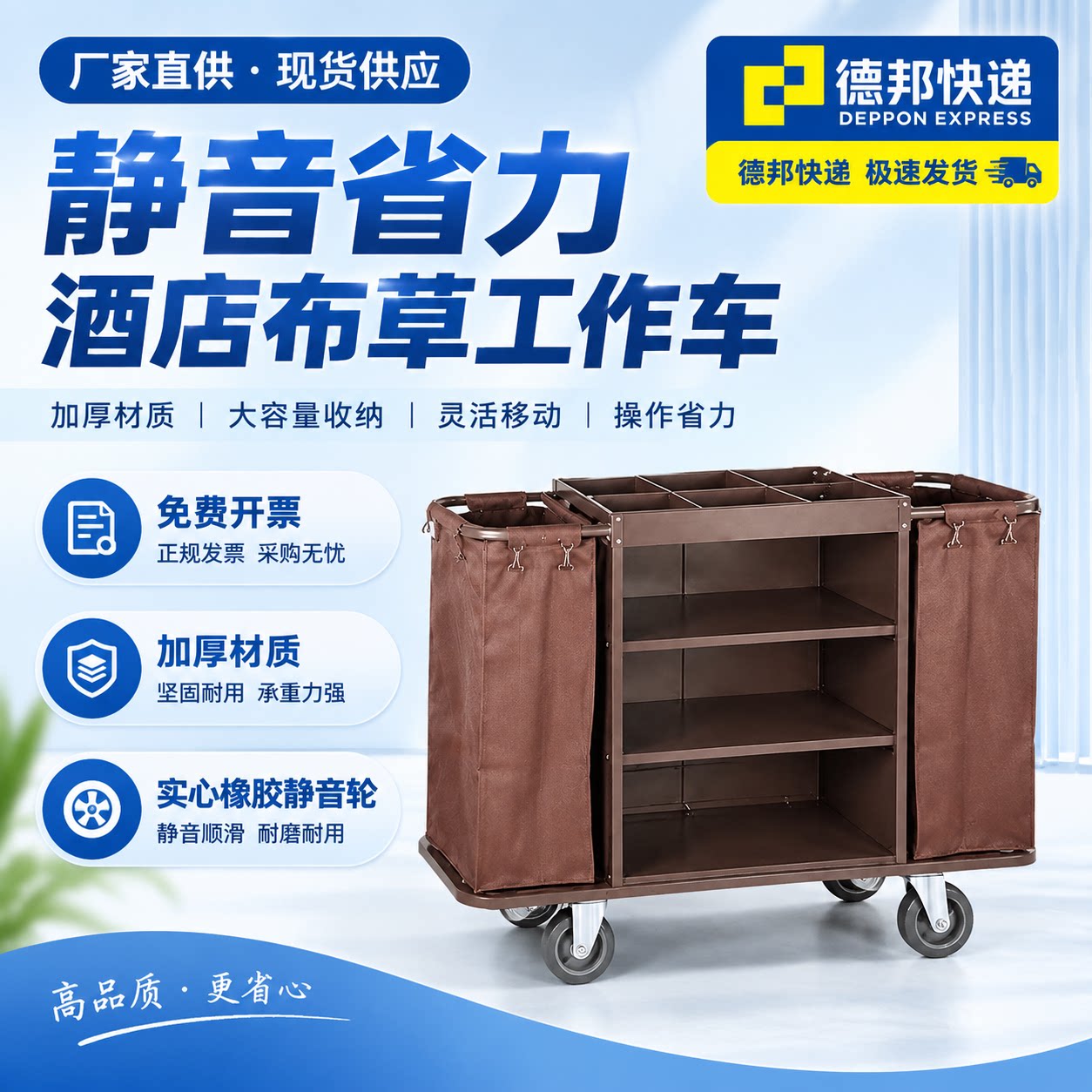 酒店布草车客房服务车宾馆工作车清洁车不锈钢手推车保洁车静音轮