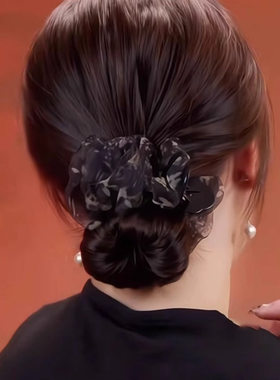 优雅印花雪纺褶皱鲨鱼夹女2025新款大号发饰后脑勺盘发抓夹