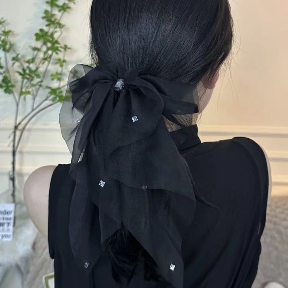 夏季蝴蝶结飘带抓夹后脑勺盘发鲨鱼夹带钻发卡温柔气质头饰甜美