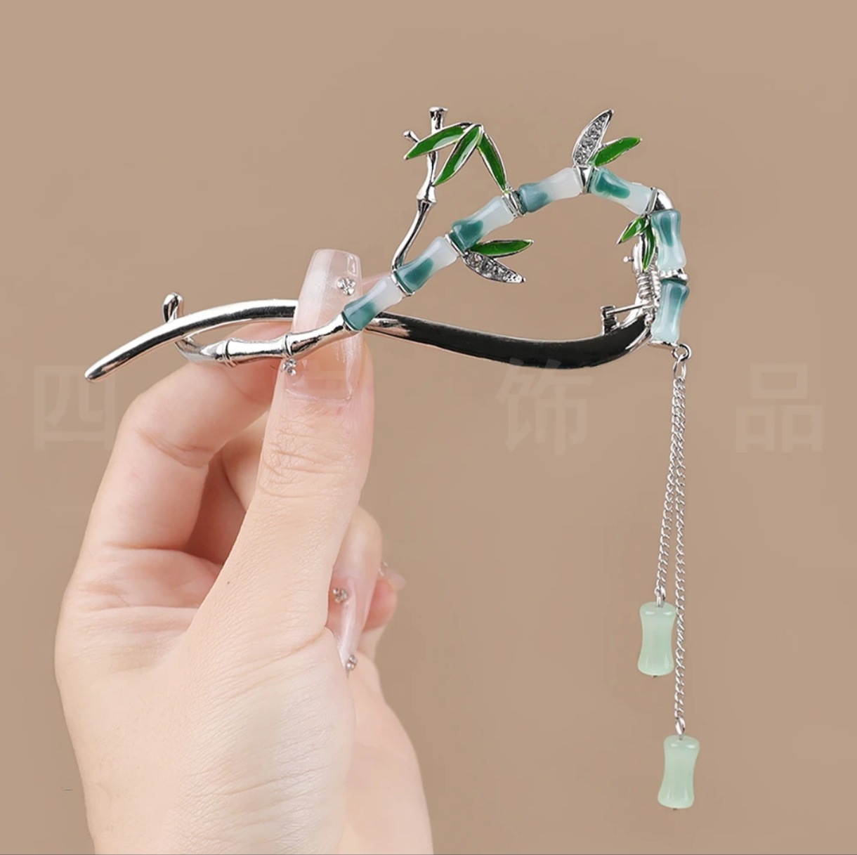 秋冬新款新中式竹节流苏后脑勺盘发气质扭扭夹国风一字夹古风头饰