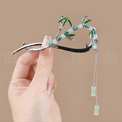 秋冬新款新中式竹节流苏后脑勺盘发气质扭扭夹国风一字夹古风头饰