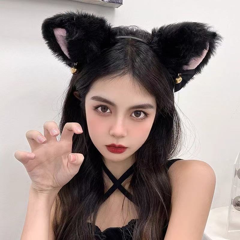 猫耳铃铛发箍女2024新款纯欲性感狐狸头箍可爱毛绒兔耳朵发卡