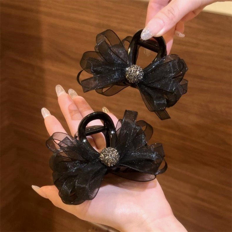 感蝴蝶结发夹女抓夹后脑勺小号网红头发鲨鱼夹子发卡盘发头饰