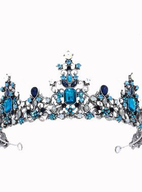 欧美新娘皇冠复古金色镶七彩色钻女生日宴会合金冠妃大头冠