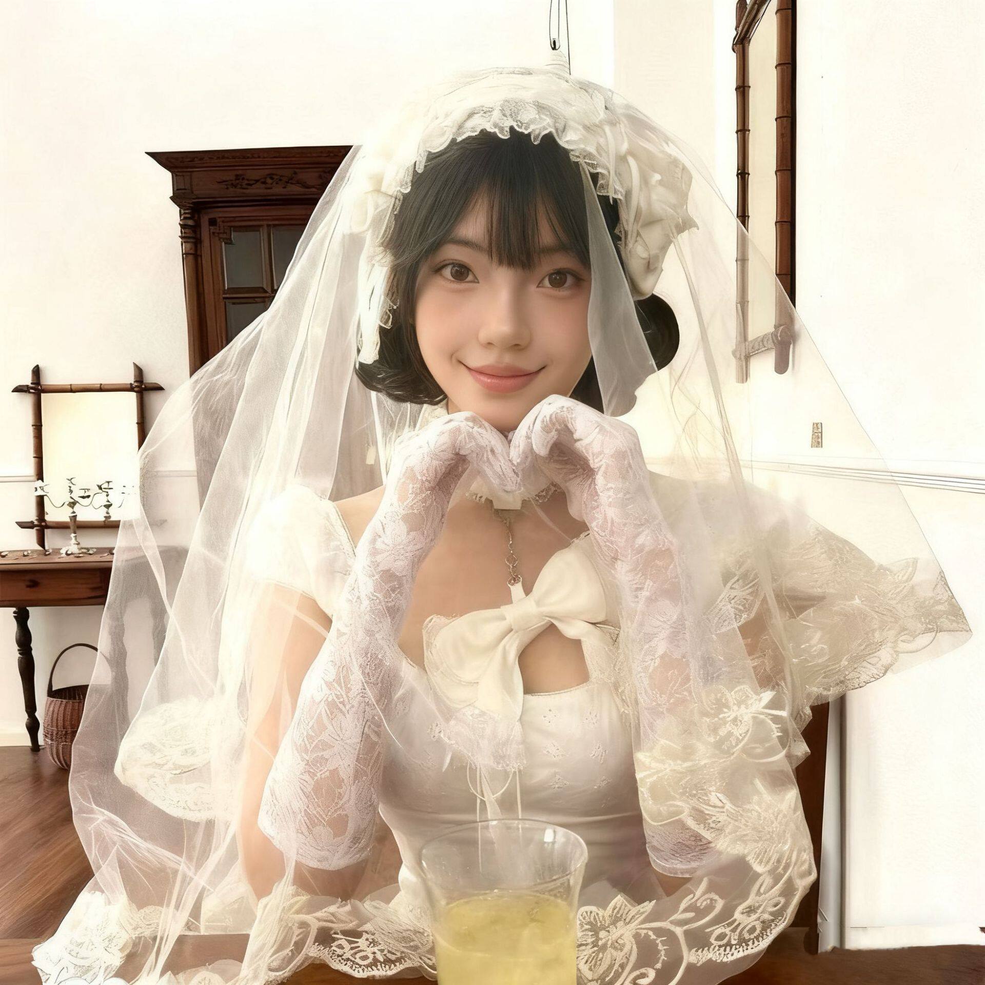 法式复古蕾丝花边头纱新娘主婚纱拖尾万圣节盖头发饰白色超仙头饰