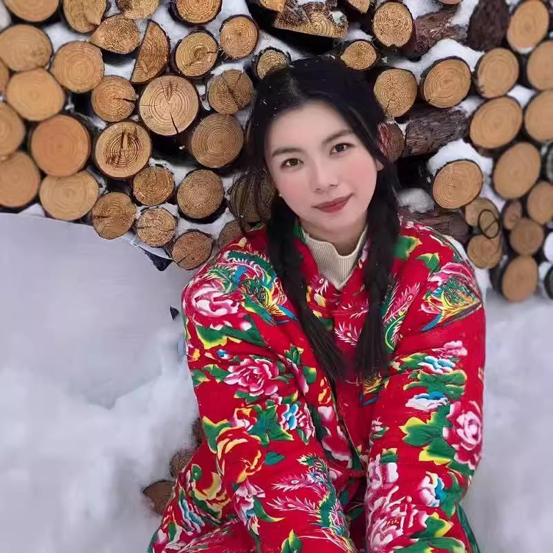 网红东北大花袄男女冬季保暖修身嘻哈民族风丝绵时尚棉衣