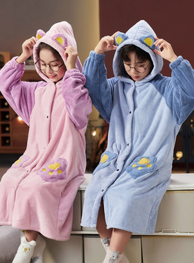 儿童浴袍男童吸水带帽女童连帽睡袍中大童冬季加厚可穿式斗篷浴巾