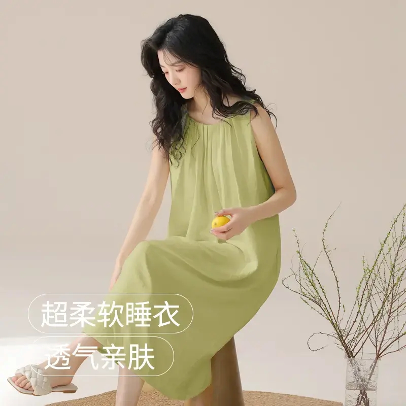 带胸垫吊带女士夏季睡裙