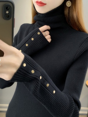 黑色高领针织打底衫女款秋冬季2025新款洋气毛衣内搭加厚高级上衣