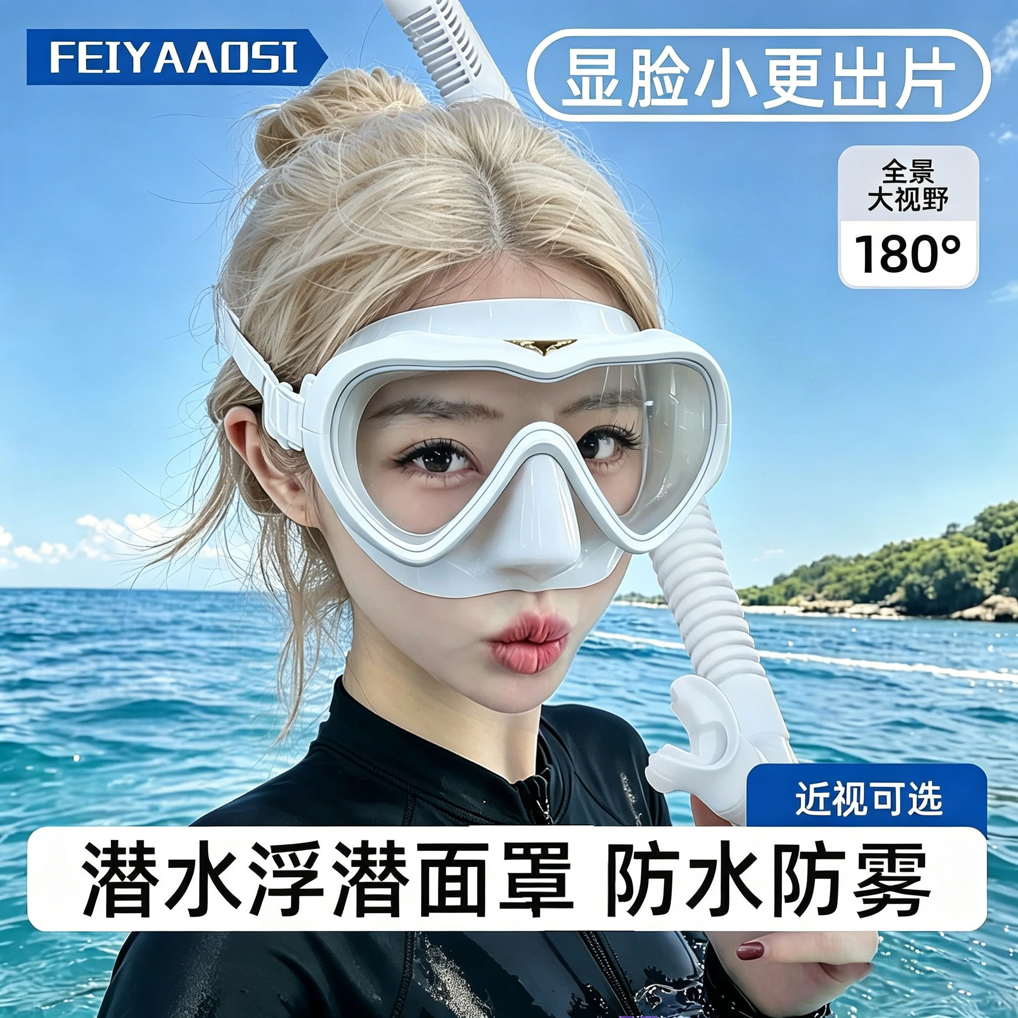 浮潜面罩潜水面镜潜水镜带度数自由潜水肺全套近视呼吸管深潜装备