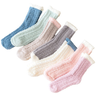 袜子女珊瑚绒睡眠秋冬可爱毛绒棉袜加绒加厚月子毛巾地板睡觉家居