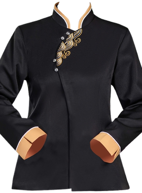 高档中式餐厅服务员工作服长袖