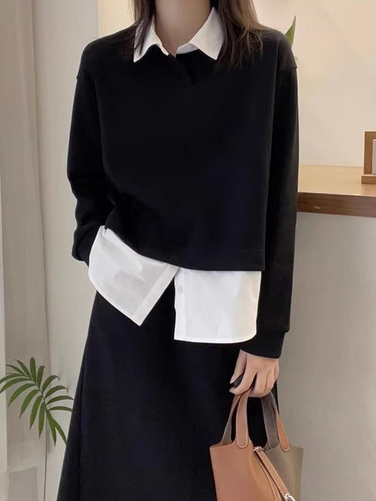 假两件套上衣女春秋款针织衫设计感拼接百搭时尚洋气长袖修身上衣