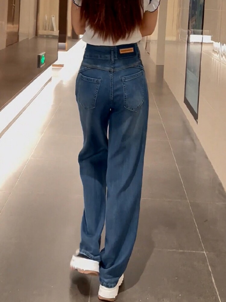 天丝阔腿裤女薄款软牛仔2025夏季新款宽松小个子高腰垂感直筒裤子