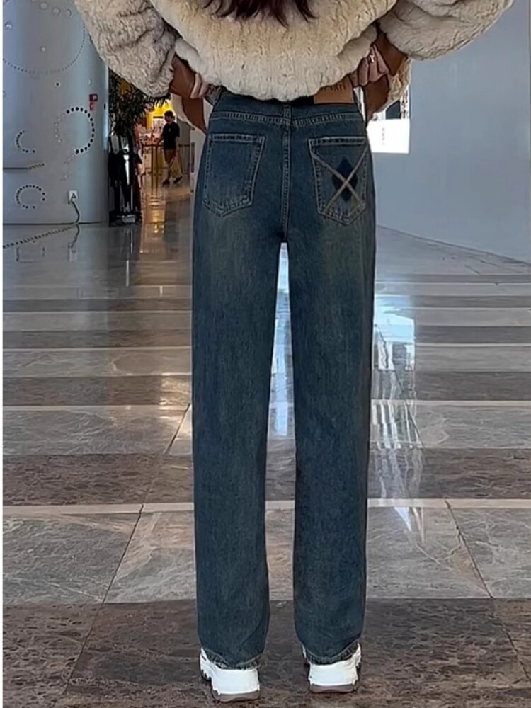 窄版阔腿牛仔裤女高腰显瘦2025年春秋新款小个子刺绣宽松直筒裤子,女装/女士精品,牛仔裤,淘宝优惠券,粉丝福利购,淘宝优惠卷
