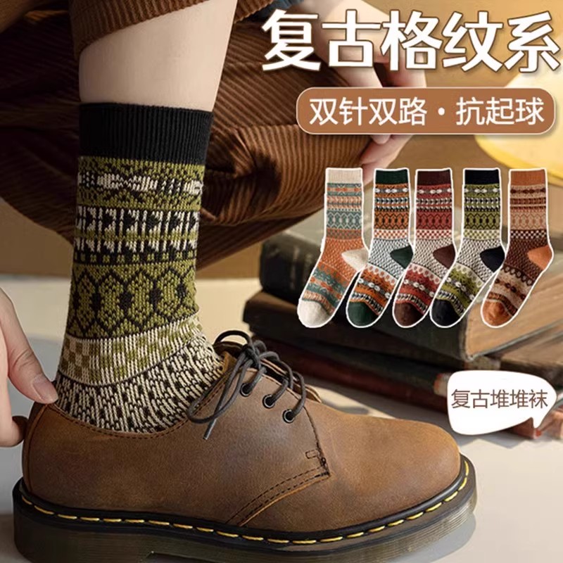 美拉德女中筒袜秋冬棉袜双针