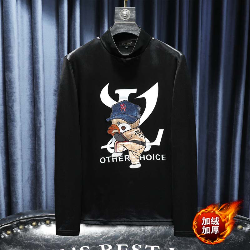 D215-27518-P100 2021冬新款轻奢男士韩绒半高领卫衣打底衫沙发图片