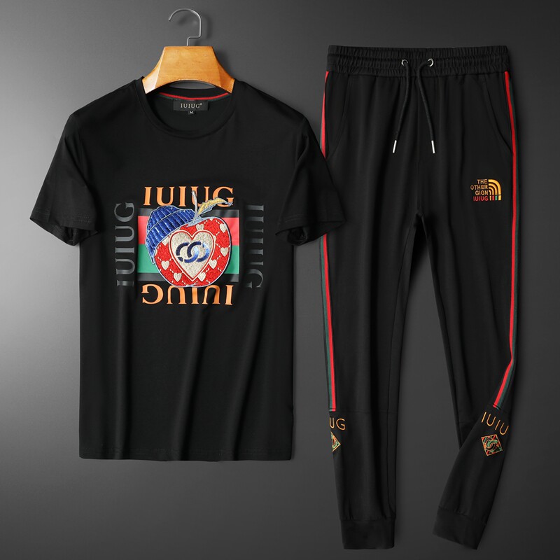 2022夏季伦古奇潮流丝光短袖运动休闲套装男D215-T27569-P205，男装休闲套装，电商D320(原D215)