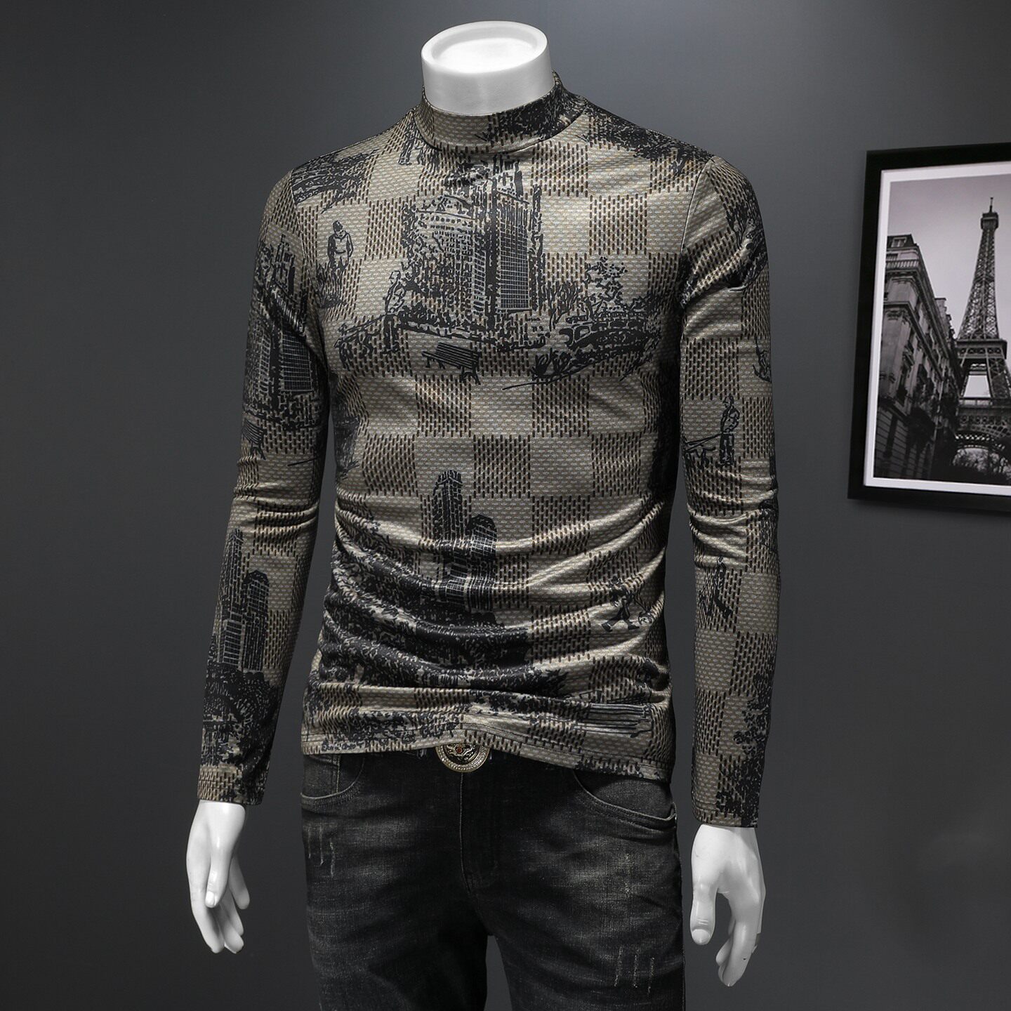 2025秋冬新款轻奢品质半高领双面绒打底衫D320-88382-P100,男装卫衣,电商D322