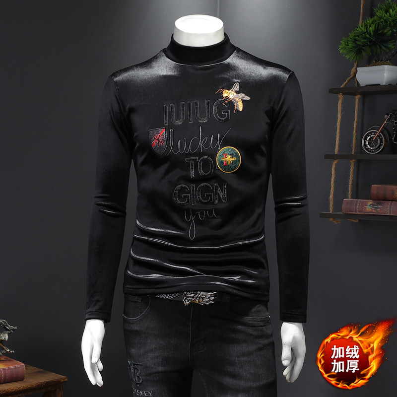 D215-27512-P100 2021冬季轻奢刺绣韩绒半高领卫衣打底衫假模图片
