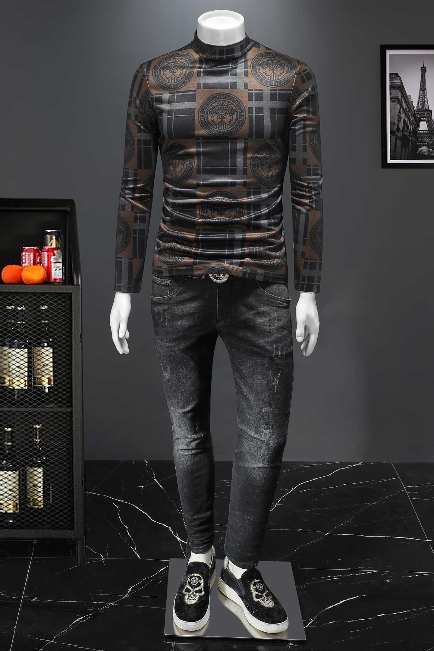 2025秋冬新款轻奢品质半高领双面绒打底衫D320-88367-P100,男装卫衣,电商D322