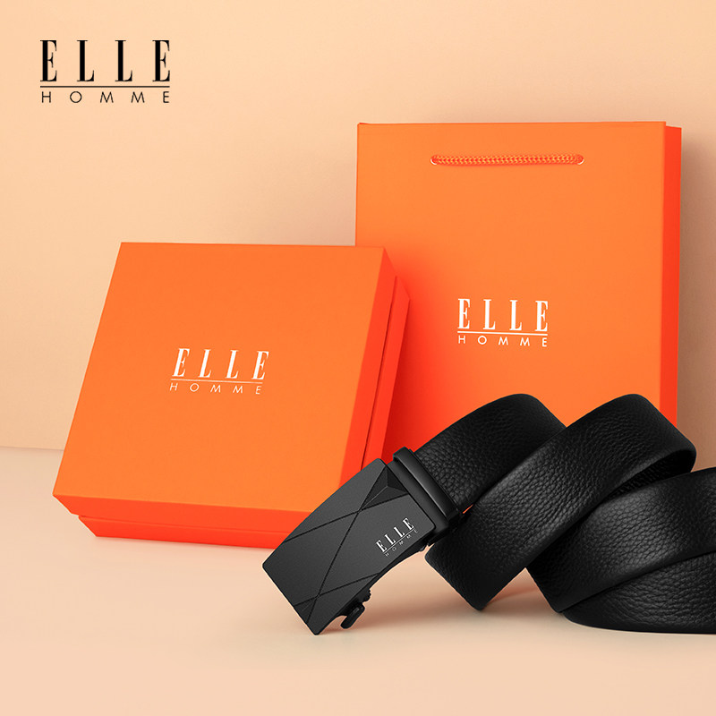法国elle皮带男士真皮腰带自动扣男款2023新款年轻人品牌生日礼物