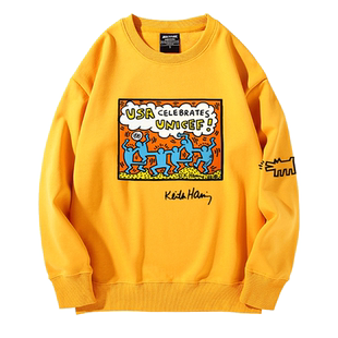 keith haring凯斯哈林周边联名圆领卫衣男女秋冬加绒潮流上衣百搭