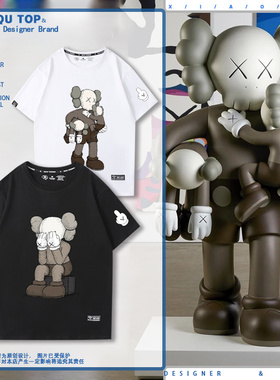 kaws公仔联名芝麻街周边印花短袖2022年夏季新款纯棉T恤潮ins男女